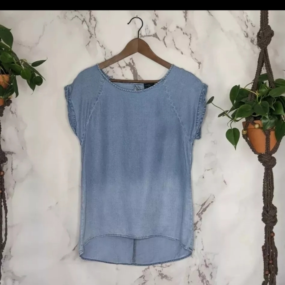 Market And Spruce Shirt Womens Small Blue Chambray Keyhole Cotton Ombre Denim